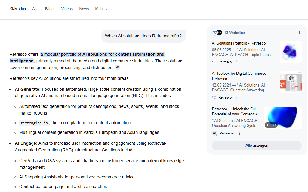 AI Mode Retresco Ausschnitt