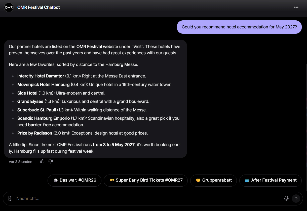 OMR Festival event chatbot EN - Could you recommend hotel accommodation for May 2027