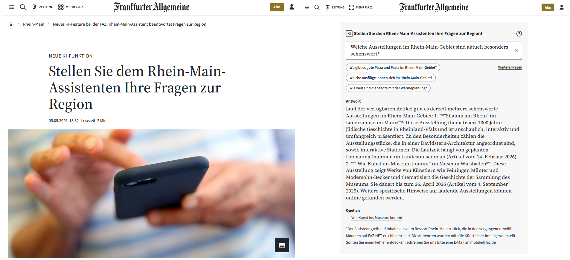 AI Chatbots Strategic Tools: FAZ’s Rhein-Main Assistant provides interactive information about regional news and events (FAZ)