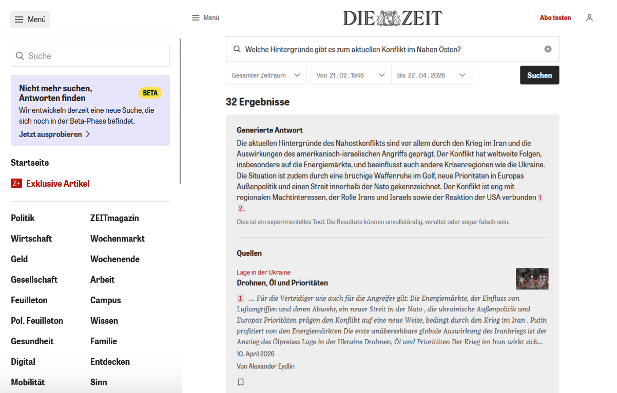 AI Chatbots Strategic Tools: AI-based, cross-article topic search at DIE ZEIT
