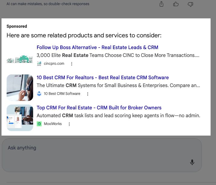 Erste Google-Anzeigen im AI Mode, gekennzeichnet als "Sponsored"