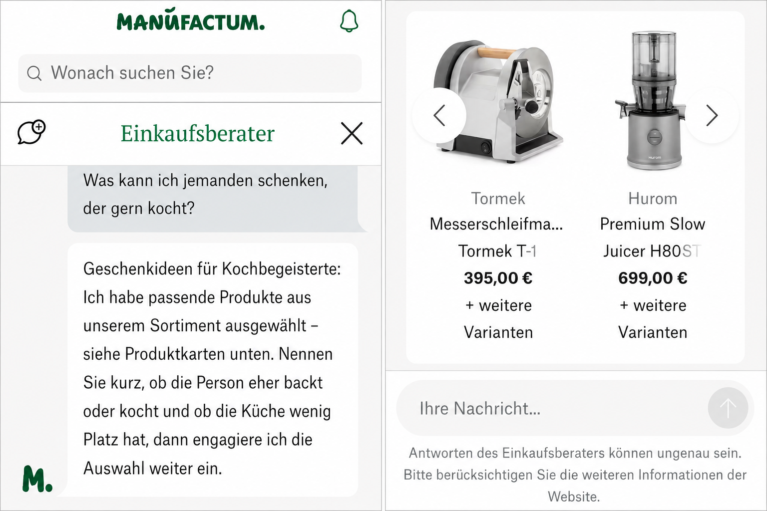 Use Case KI-Einkaufsberater Manufactum 2