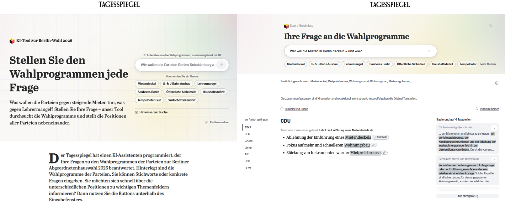 Vom Wahlprogramm zur individuellen Antwort: Der Tagesspiegel macht Parteipositionen per KI interaktiv erfragbar