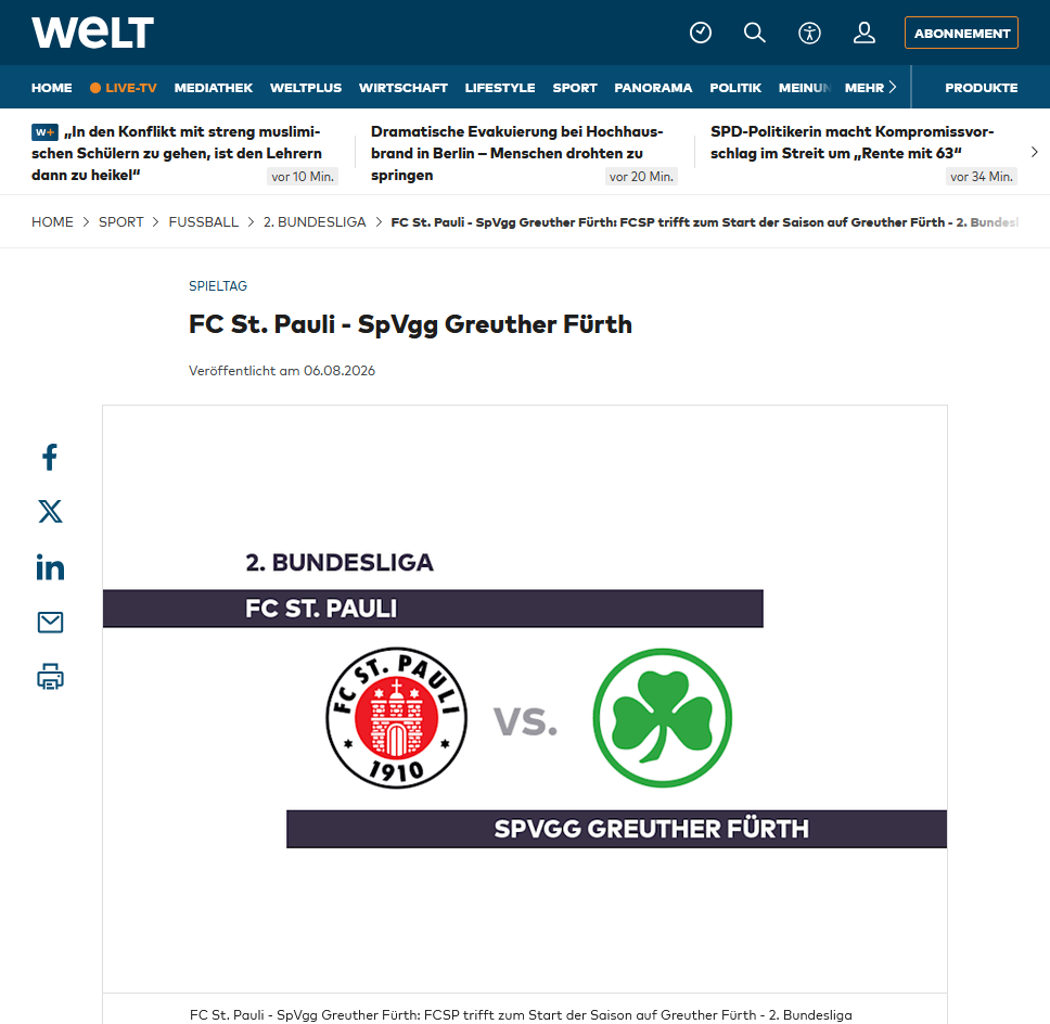 automatisierte sportberichterstattung welt FC St Pauli SpVgg Greuther Fürth