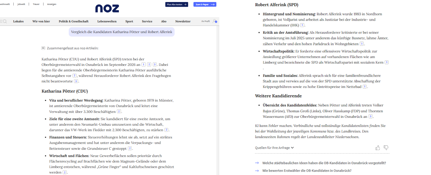 Use Case Wahlassistent: Ausführlicher Vergleich zweier Kandidierender und ihre Positionen